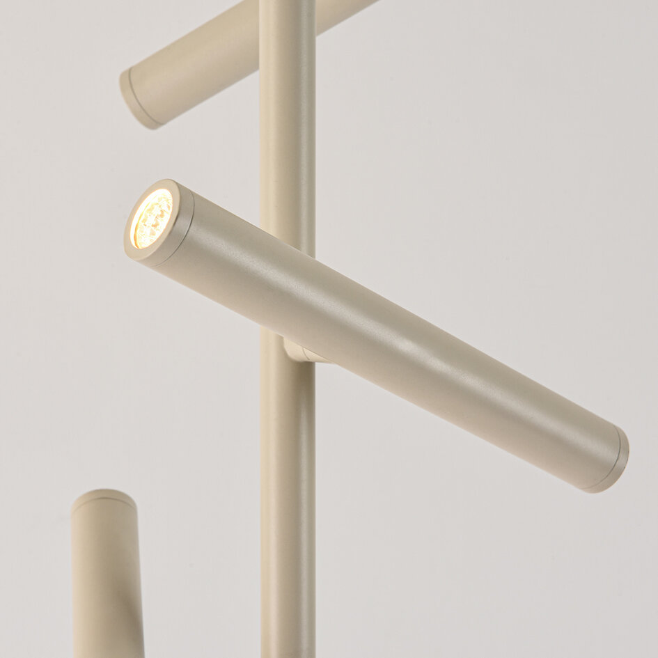 Beige vloerlamp Zhan met drie draaibare spots, touch dimmer en up & down licht