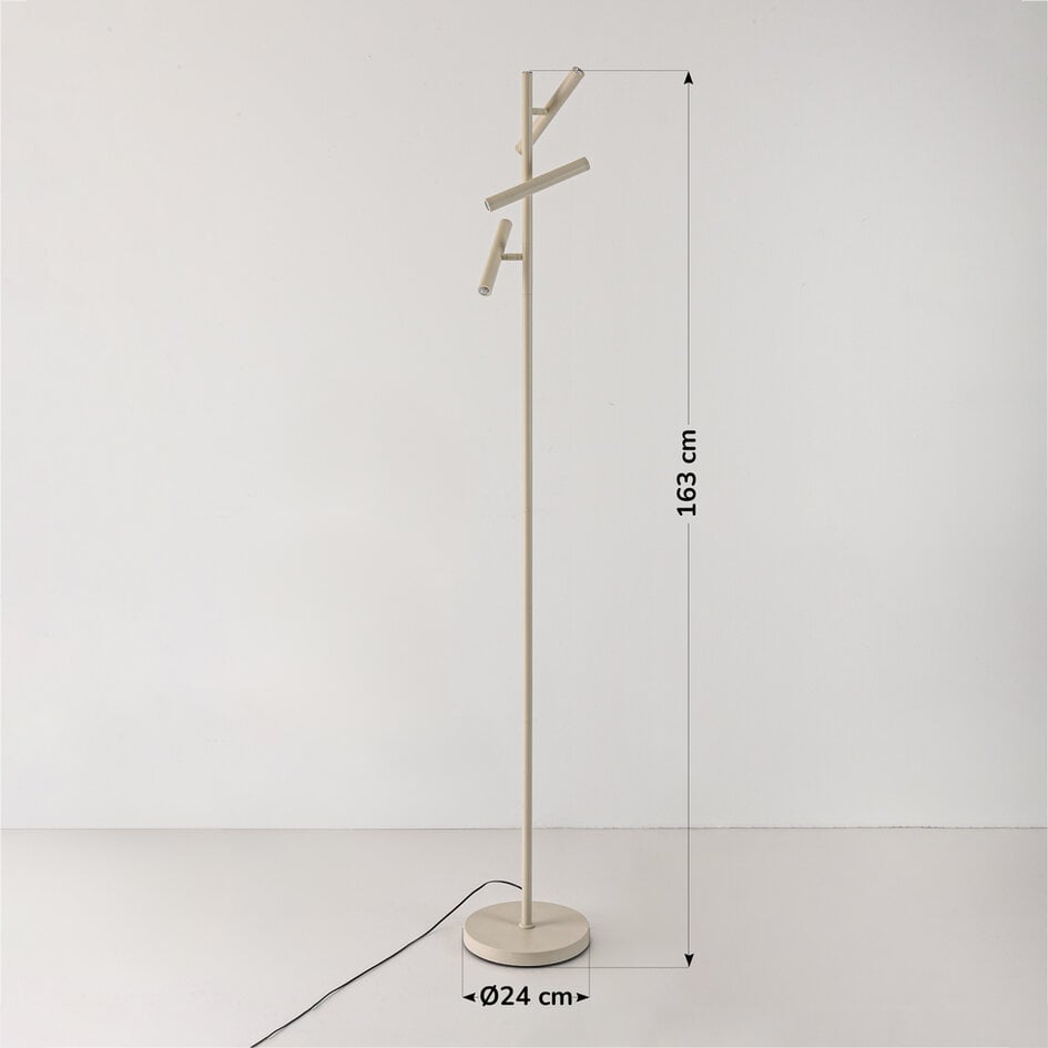 Beige vloerlamp Zhan met drie draaibare spots en touch dimmer