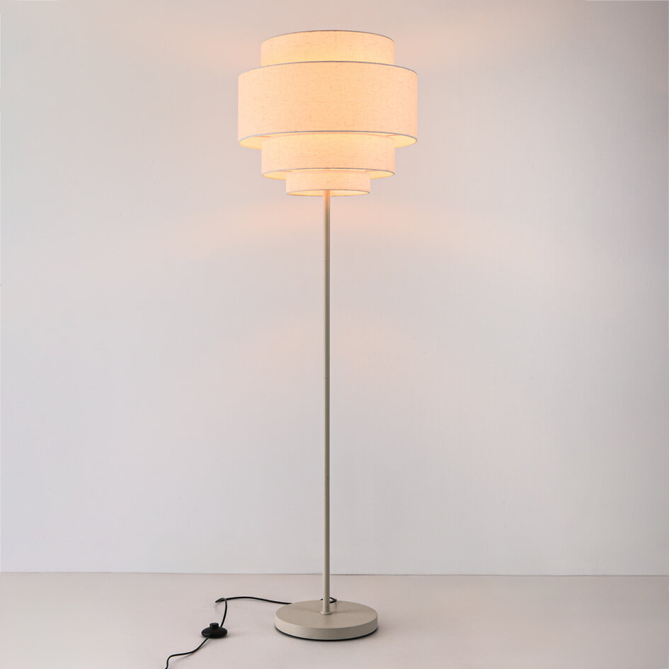 Moderne vloerlamp Zhuo beige met linnen kap