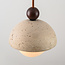 Hanglamp Vara van travertin (natuursteen), hout en melkwit glas