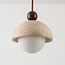 Hanglamp Vara van travertin (natuursteen), hout en melkwit glas