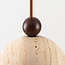 3-lichts hanglamp Vara van travertin (natuursteen), hout en melkwit glas