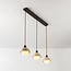 3-lichts hanglamp Vara - travertin (natuursteen), hout en melkwit glas