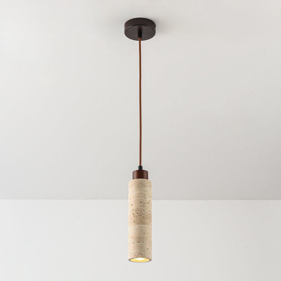 Hanglamp Oreno van travertin (natuursteen) en hout incl. Philips lichtbron