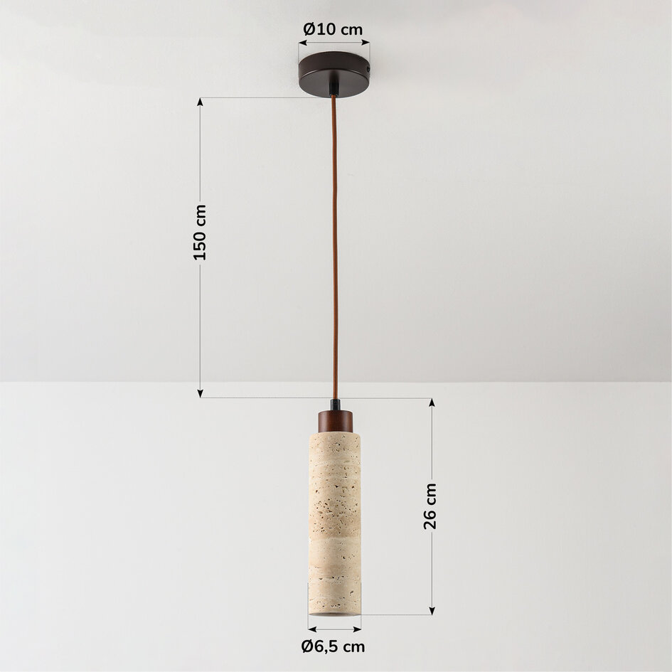 Hanglamp Oreno van travertin (natuursteen) en hout incl. Philips lichtbron