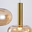 Dimbare hanglamp Valira met amber glas, gouden details en afstandsbediening, 5-lichts