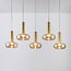 Dimbare hanglamp Valira met amber glas, gouden details en afstandsbediening, 5-lichts