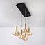 Dimbare hanglamp Valira met amber glas, gouden details en afstandsbediening, 5-lichts