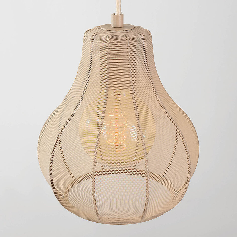 Japandi hanglamp Senji met drie linnen kappen - zandtaupe