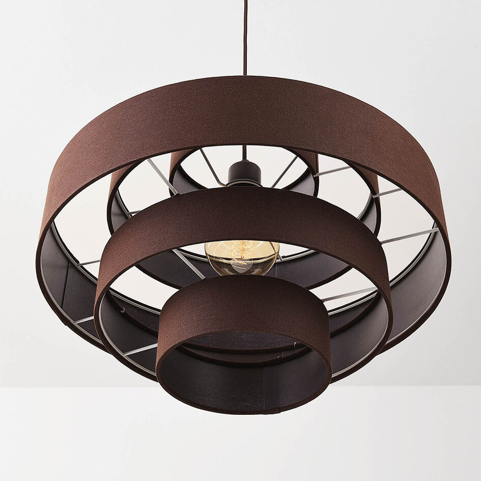 Hanglamp Zavon met gelaagde stoffen kap in donkerbruin