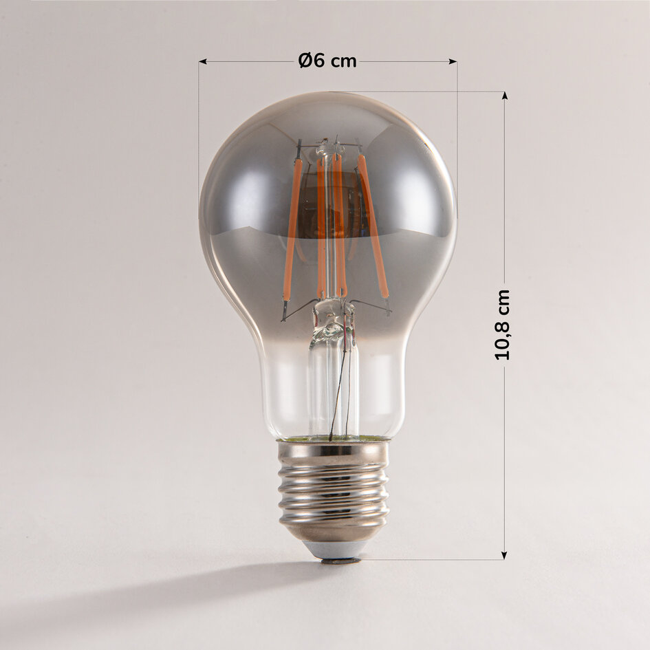 E27 dimbare filament LED lamp, Ø60mm, 8,5W, smoke glas