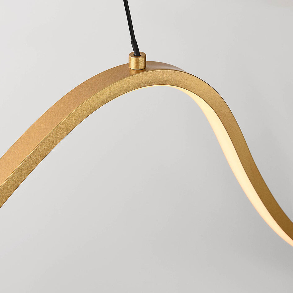 Design hanglamp Briana in goud met golvende LED-verlichting, 3-staps dimbaar