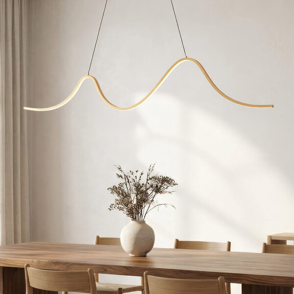 Design hanglamp Briana in goud met golvende LED-verlichting, 3-staps dimbaar