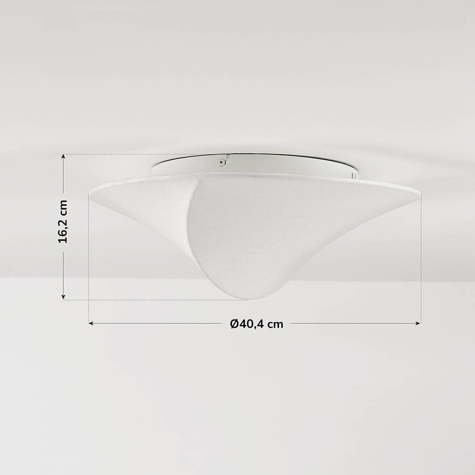 Plafondlamp Korena met vloeiende vorm en zijde-look kap - wit