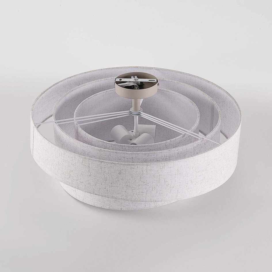 Moderne plafondlamp Neroi beige met drie gelaagde linnen kappen