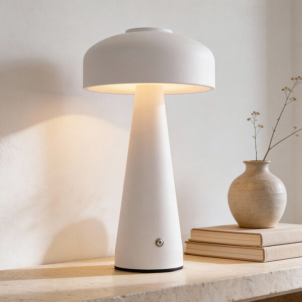 Oplaadbare mushroom lamp Soma in wit met touch dimmer en instelbare kleurtemperatuur