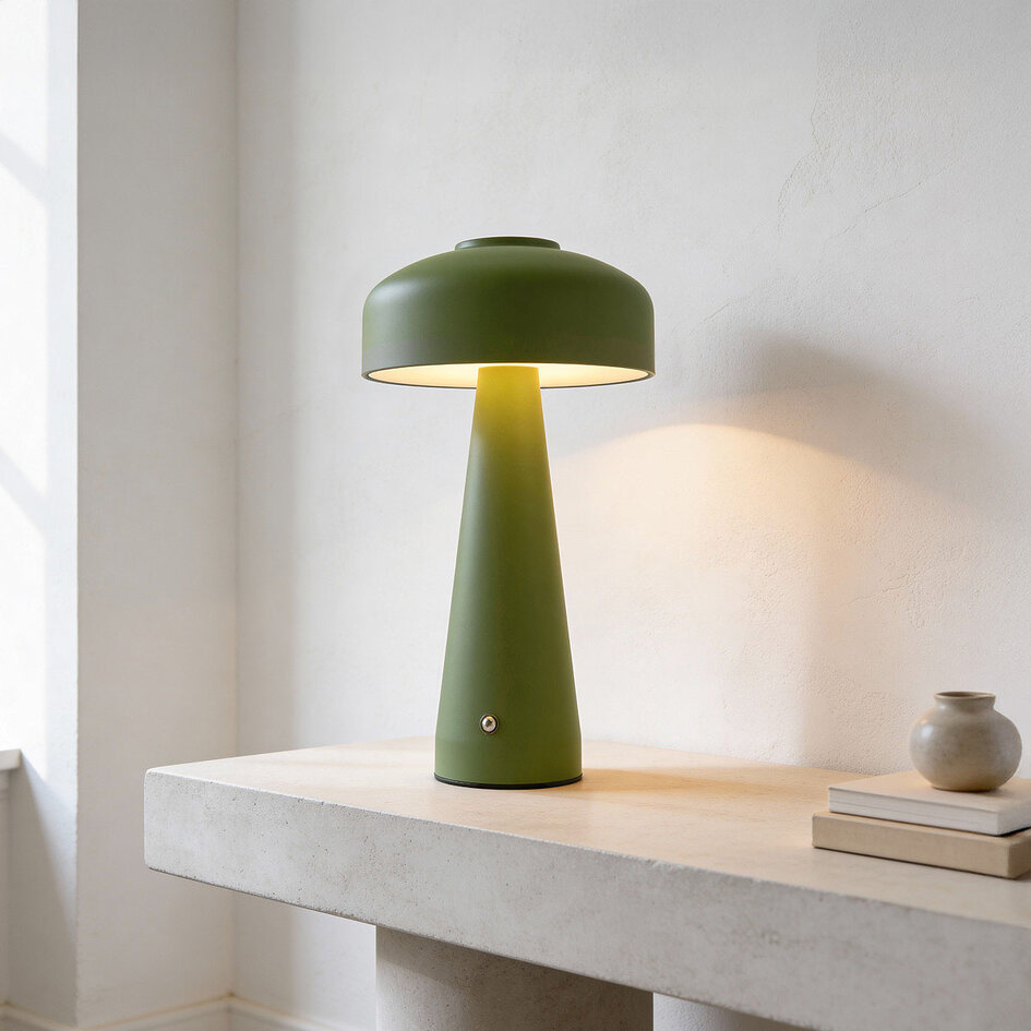 Oplaadbare mushroom lamp Soma in groen met touch dimmer en instelbaar licht