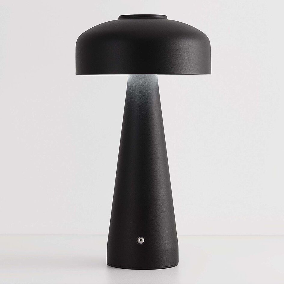 Oplaadbare mushroom lamp Soma zwart met touch dimmer en instelbare kleurtemperatuur