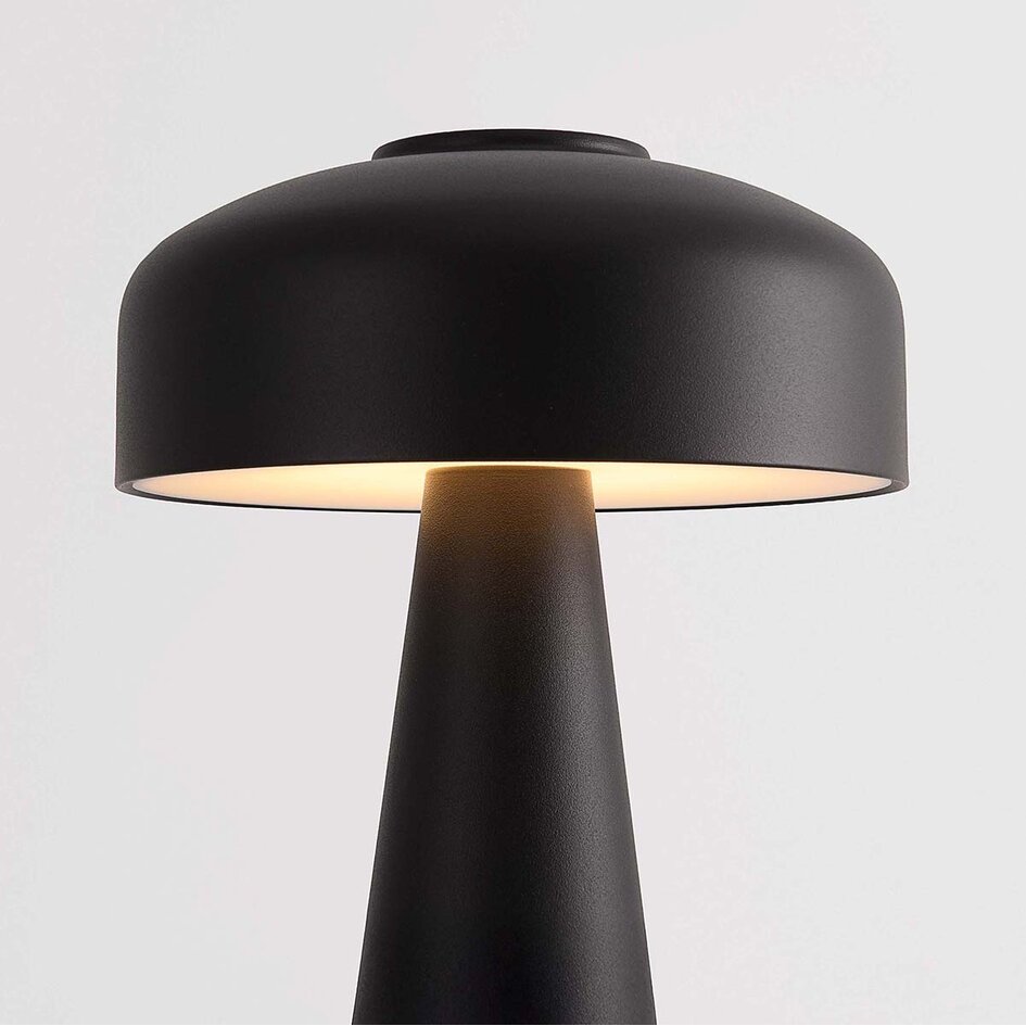 Oplaadbare mushroom lamp Soma zwart met touch dimmer en instelbare kleurtemperatuur