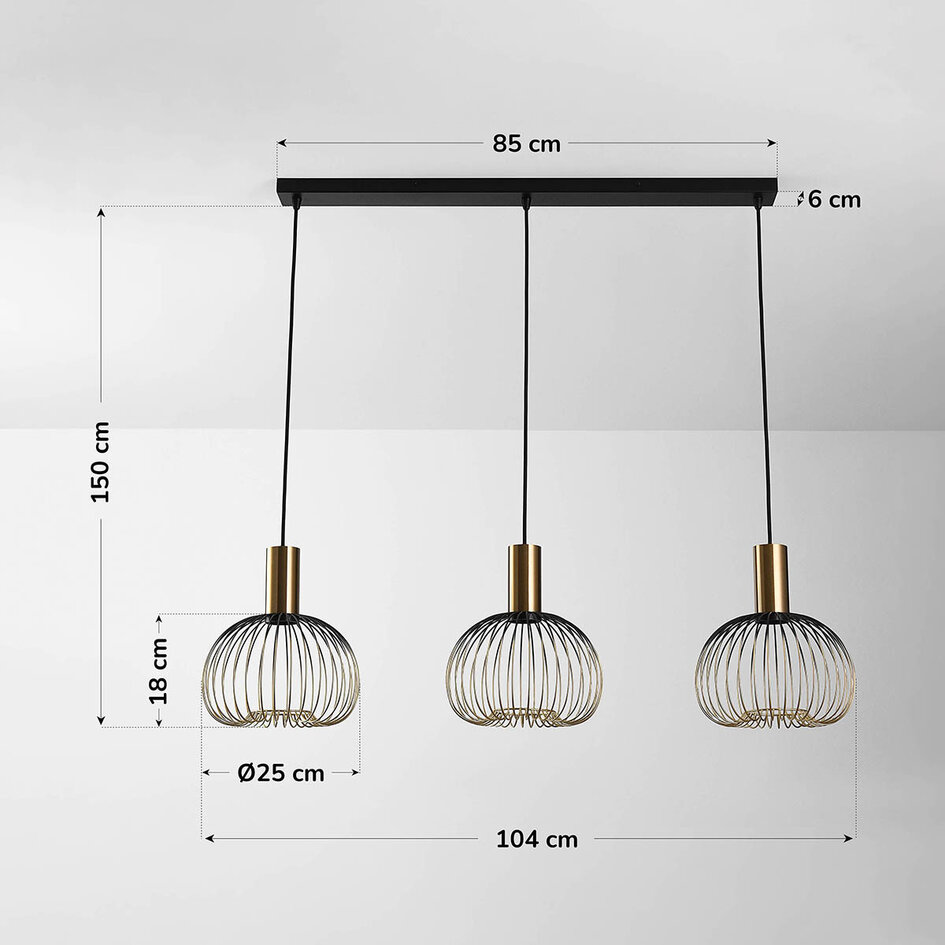 Moderne hanglamp Nobles zwart met goud metaal, 3-lichts