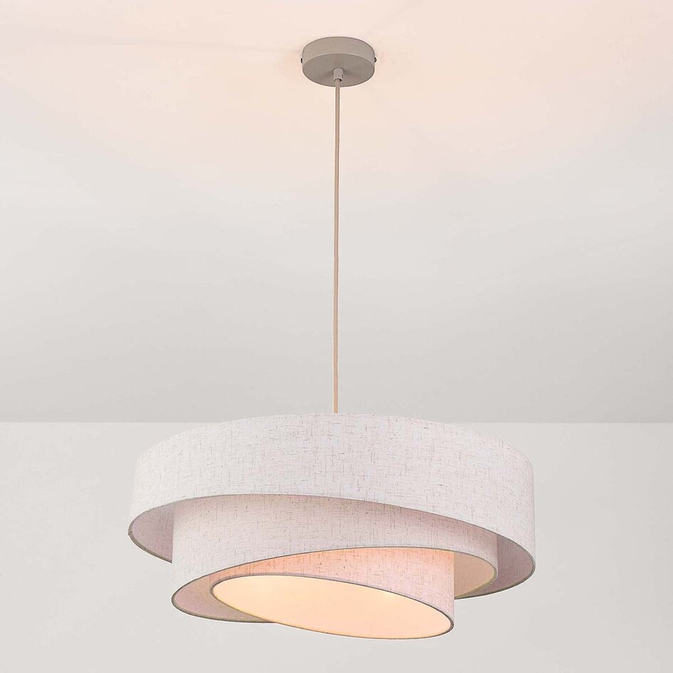 Design hanglamp Nerai beige met drie gelaagde linnen kappen