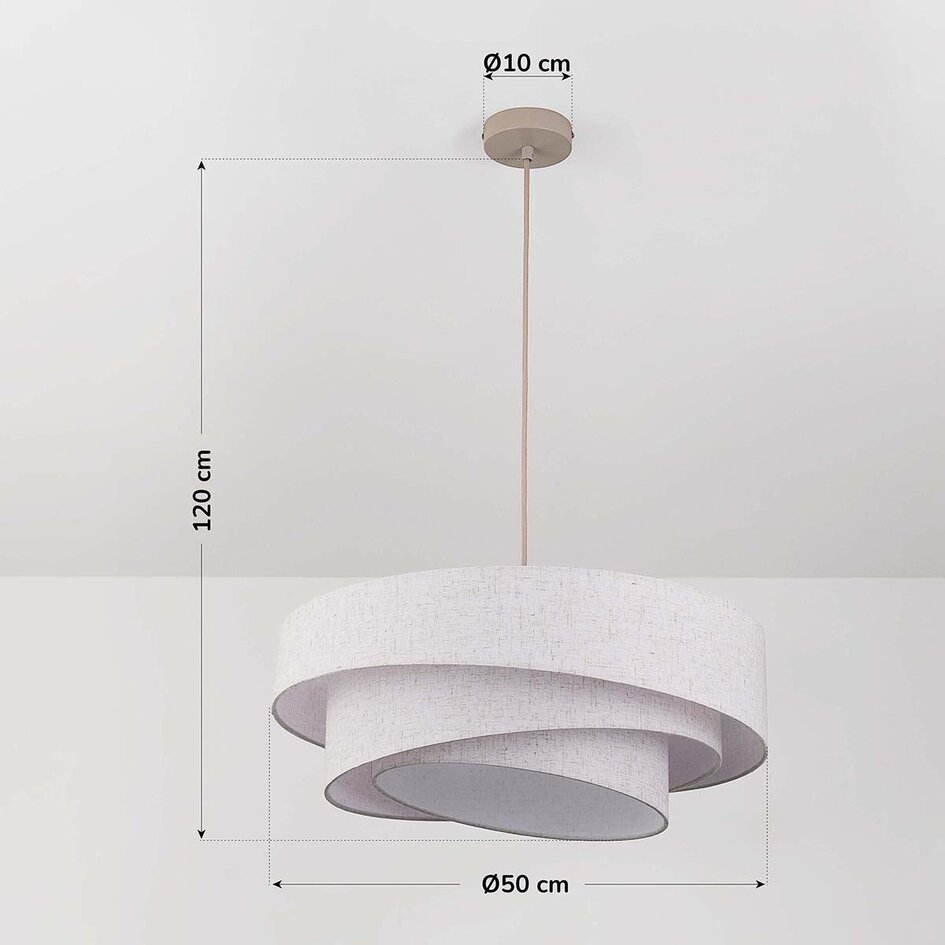 Design hanglamp Nerai beige met drie gelaagde linnen kappen