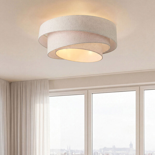 Moderne plafondlamp Neroi beige met drie gelaagde linnen kappen