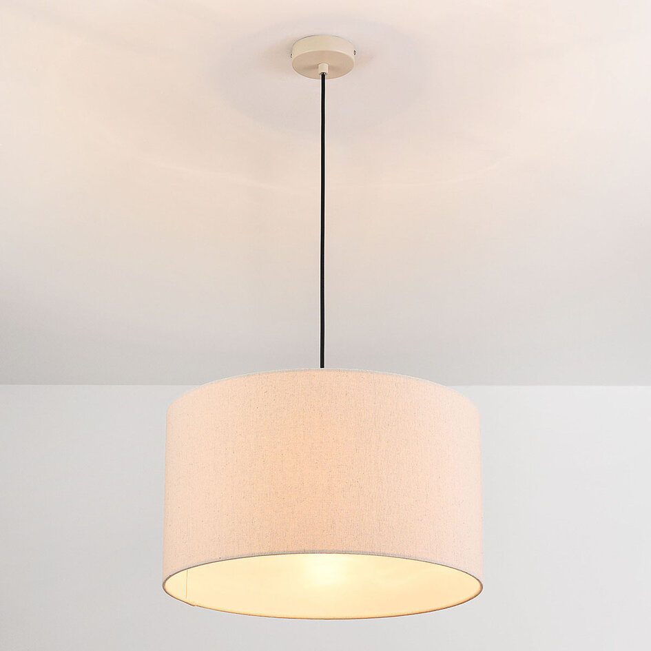 Hanglamp Aureo beige met linnen kap en travertin effect