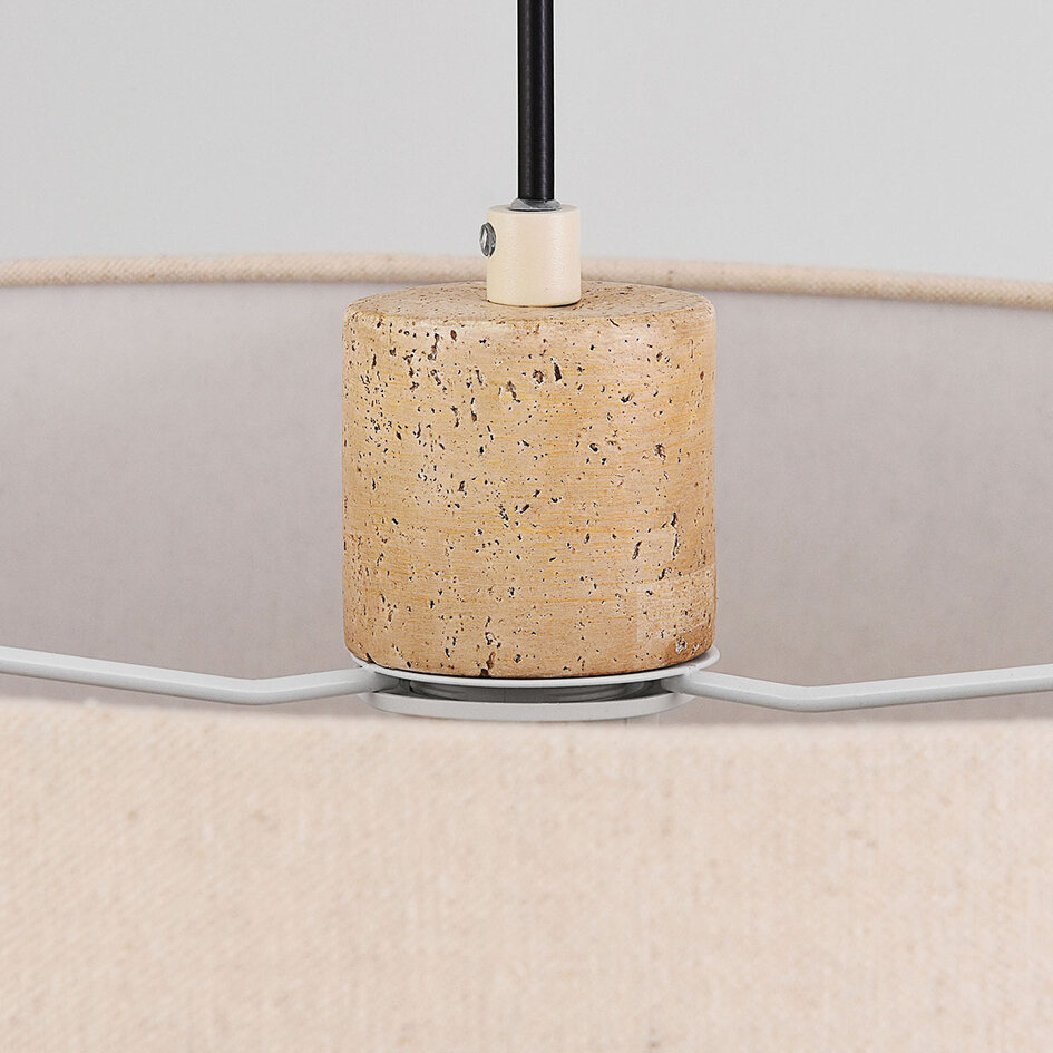 Hanglamp Aureo beige met linnen kap en travertin effect