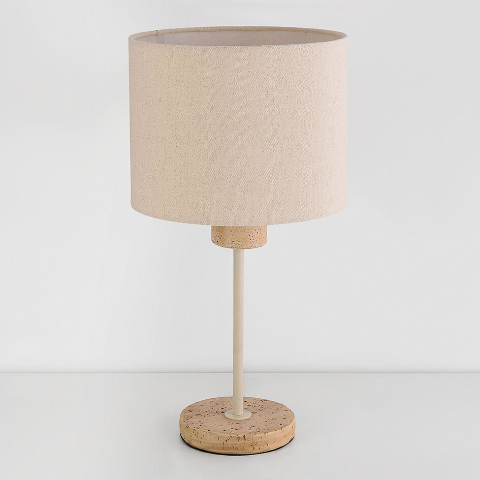Tafellamp Aurea beige met linnen kap en travertin effect