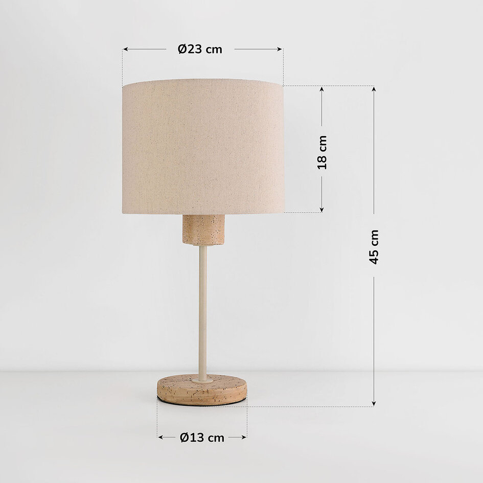 Tafellamp Aurea beige met linnen kap en travertin effect