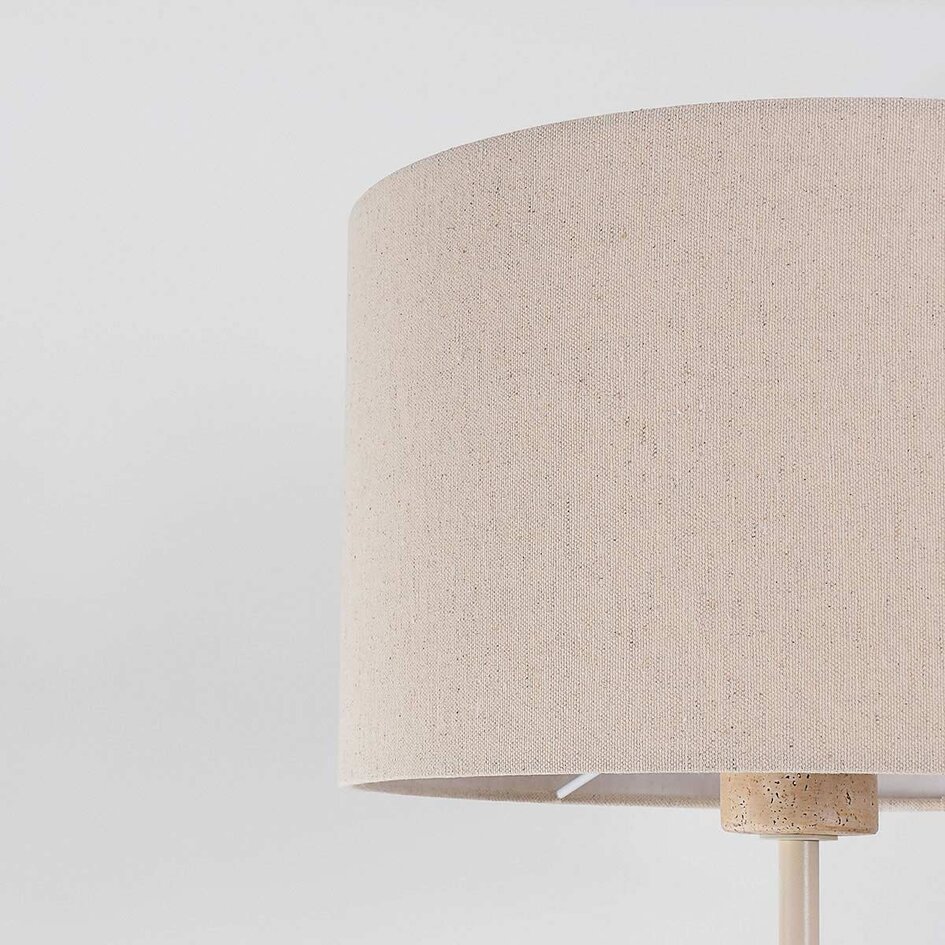 Vloerlamp Auras met beige linnen kap en travertin effect