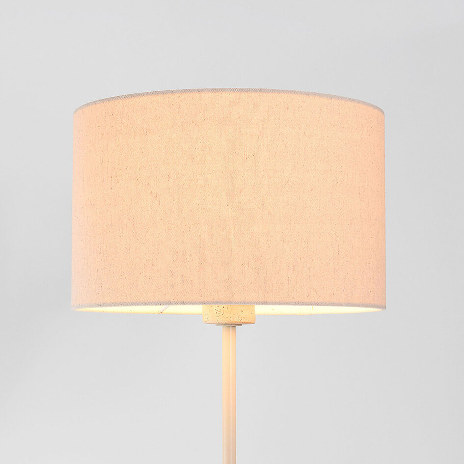 Vloerlamp Auras met linnen kap en travertin effect - beige