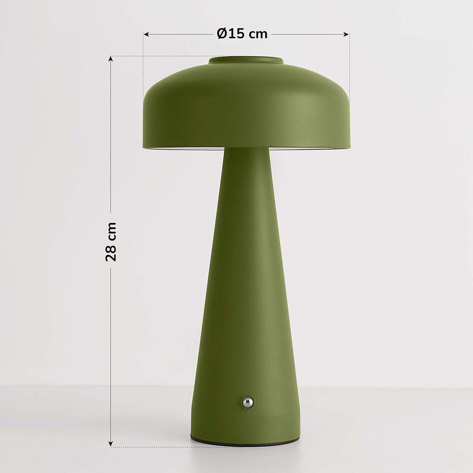 Oplaadbare mushroom lamp Soma in groen met touch dimmer en instelbaar licht