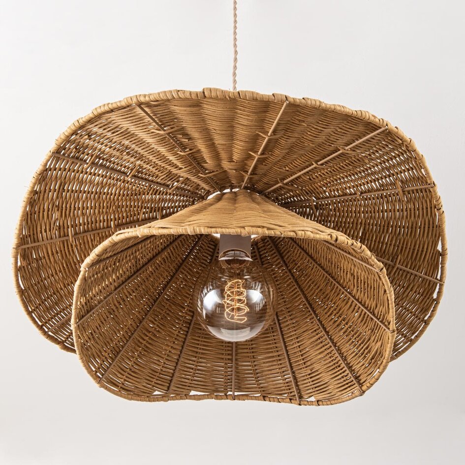 Rotan hanglamp Arua Ø50 - handgevlochten dubbele kap met gouden detail