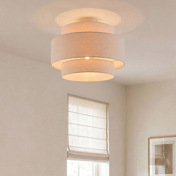 Plafondlamp Corre met drie gelaagde linnen kappen