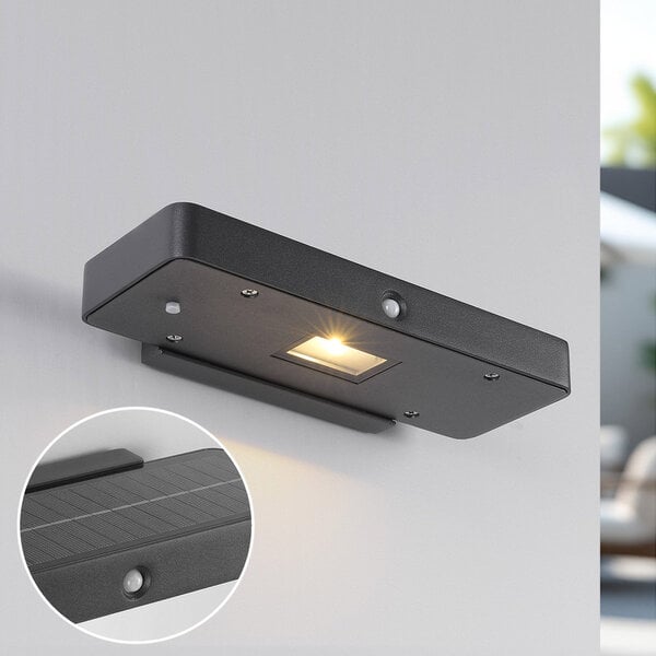 Compacte solar buitenwandlamp met sensor Nero