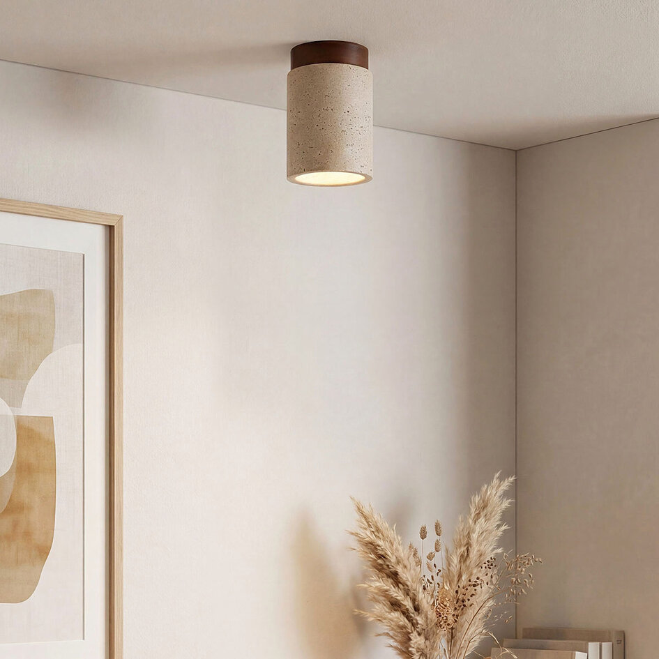 Plafondlamp Amara travertin (natuursteen) en hout