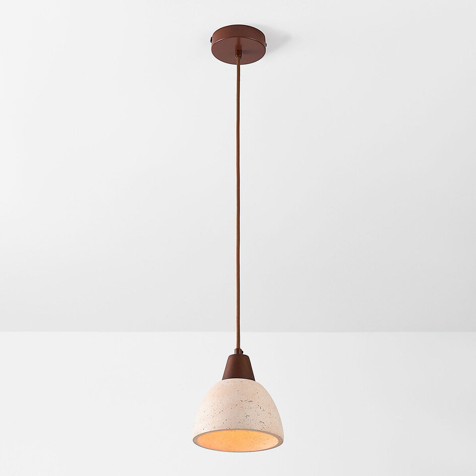 Japandi hanglamp Marena van travertin (natuursteen) en hout