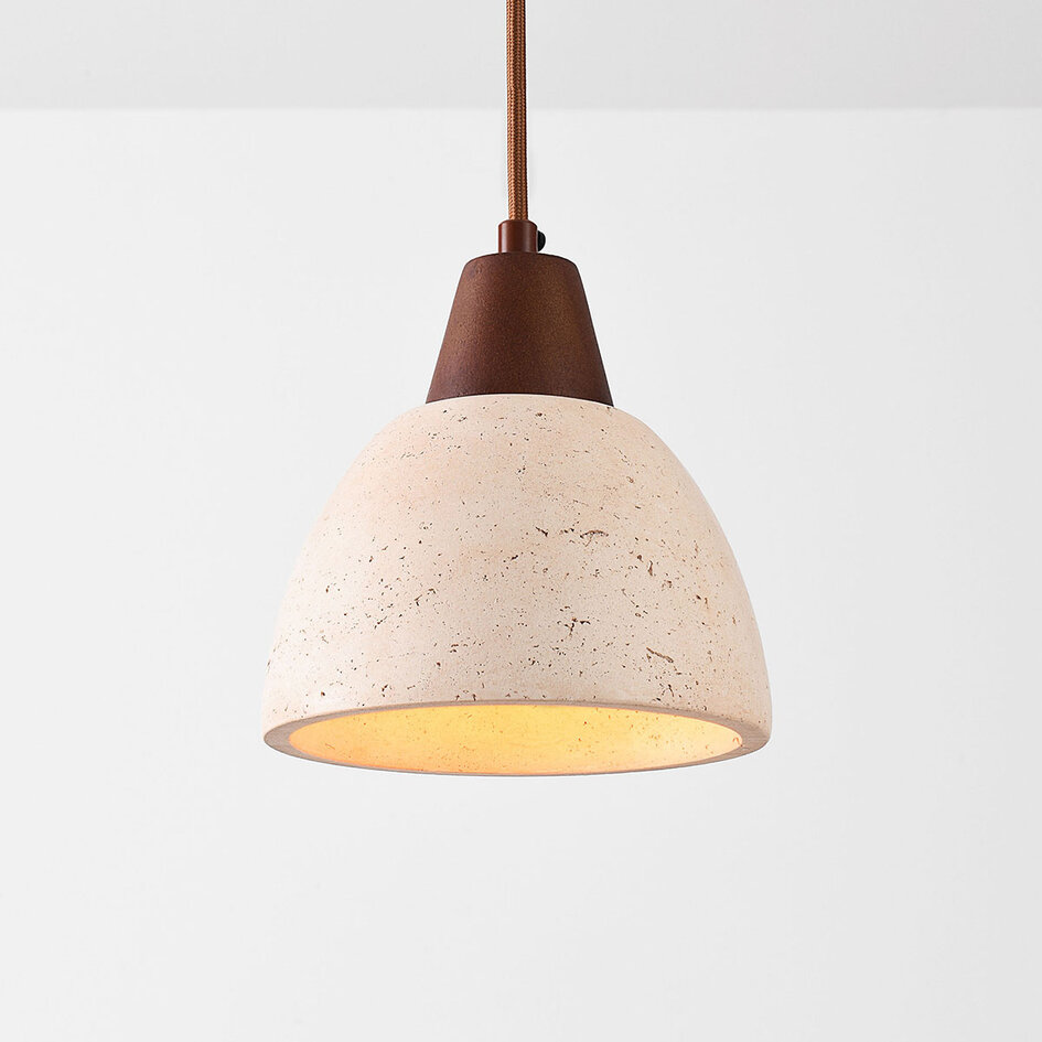 Japandi hanglamp Marena - travertin (natuursteen) en hout