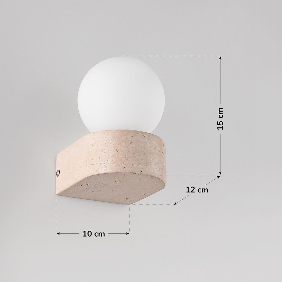 Wandlamp Alessa van travertin (natuursteen) met glazen bol