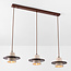 3-lichts Japandi hanglamp Caelio van travertin (natuursteen) met houten details