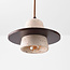 3-lichts Japandi hanglamp Caelio van travertin (natuursteen) met houten details