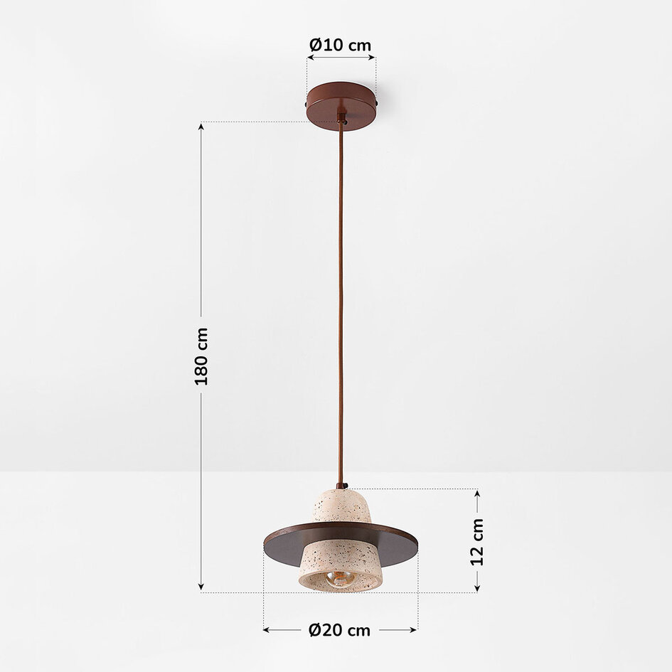 Hanglamp Caelio van travertin (natuursteen) met houten detail