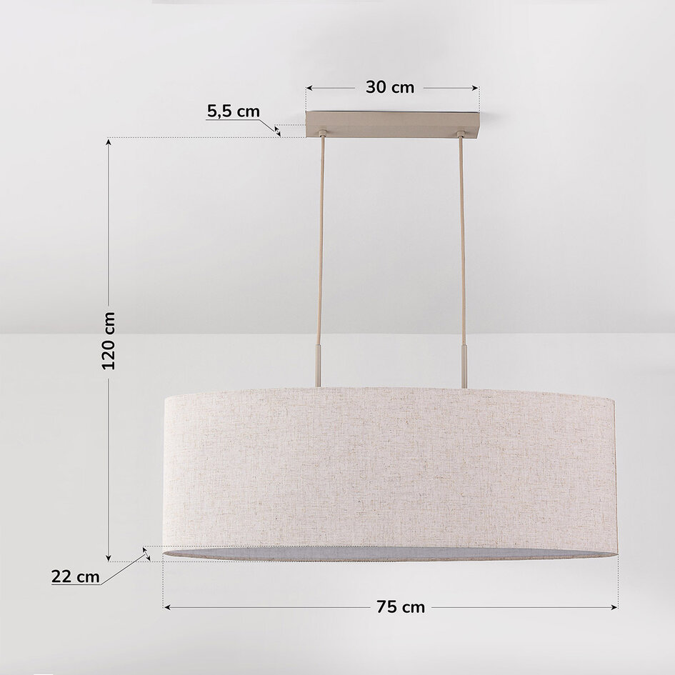 Minimalistische hanglamp Lureva beige met linnen kap, 2-lichts