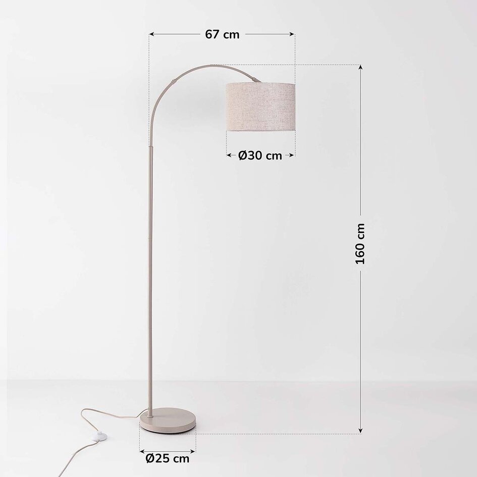 Moderne staande booglamp Lerava beige met linnen kap