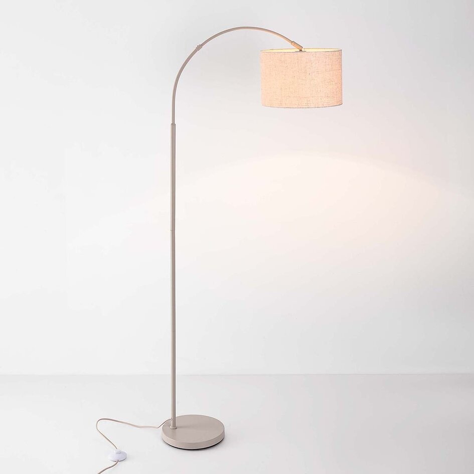 Moderne staande booglamp Lerava beige met linnen kap
