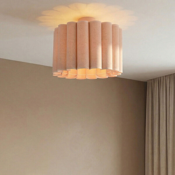 Plafondlamp Celie met geplooide linnen kap in beige