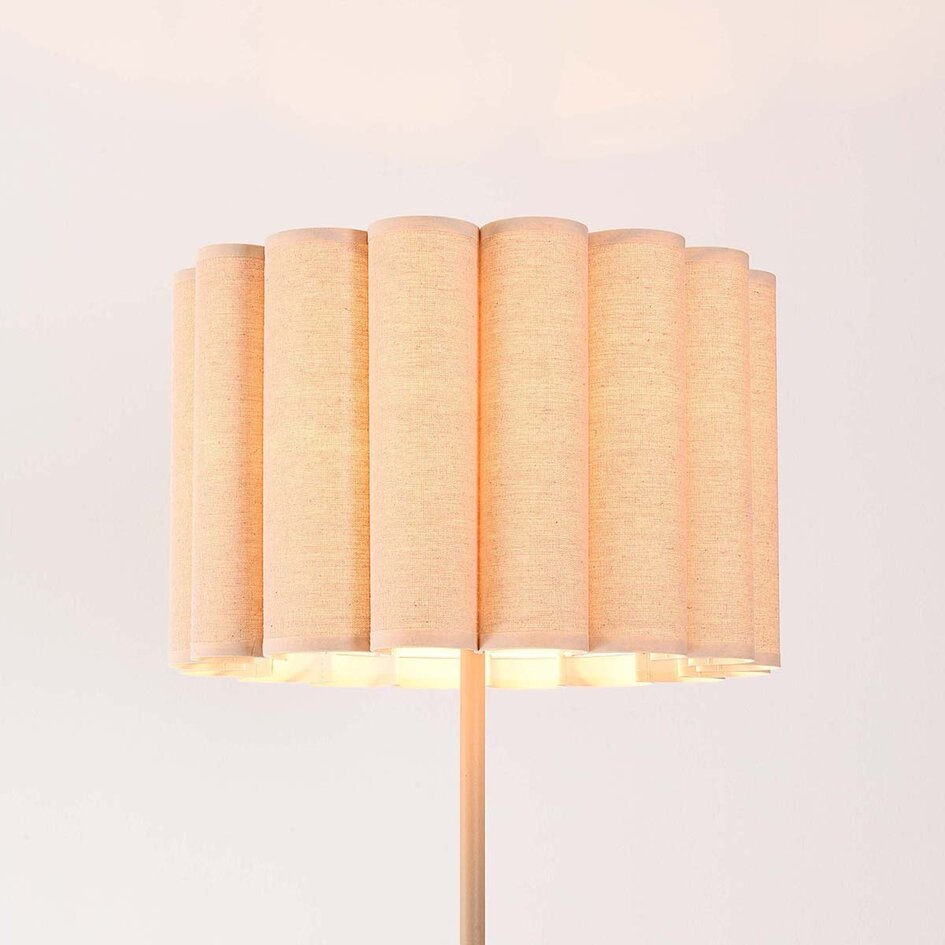 Beige vloerlamp Cely met geplooide linnen kap
