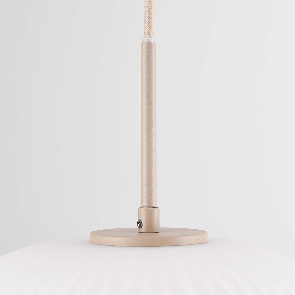Hanglamp Isolde beige met geribbeld melkwit glas